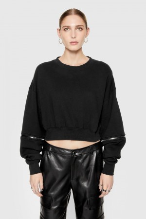 Rebecca Minkoff Annie Zip Sleeve Sweatshirt Donna Top Nere | ANEGZ-4265