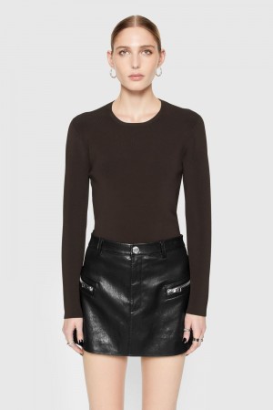 Rebecca Minkoff Bonnie Long Sleeve Donna Top Nere Caffè | QUNVO-1847