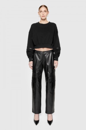 Rebecca Minkoff Bowie Leather Cargo Pant Donna Pantaloni Nere | AFVPK-7128