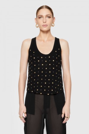 Rebecca Minkoff Bridget Embellished Tank Donna Top Nere | LRCED-3608