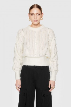 Rebecca Minkoff Cecilia Crystal Embellished Sweater Donna Maglieria Bianche | ZFIYB-3947