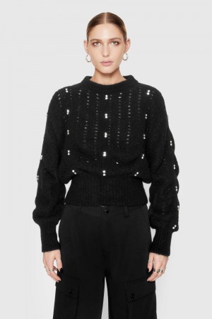 Rebecca Minkoff Cecilia Crystal Embellished Sweater Donna Top Nere | XKNEZ-4758