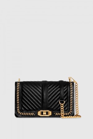 Rebecca Minkoff Chevron Quilted Love Crossbody With Chain Inset Donna Borse A Tracolla Nere | IHAKS-5014