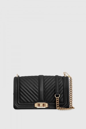 Rebecca Minkoff Chevron Quilted Love Crossbody Donna Borse Crossbody Nere Oro Chiaro | AMGEN-9068