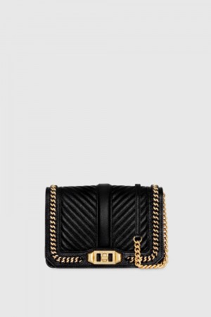 Rebecca Minkoff Chevron Quilted Small Love Crossbody with Chain Inset Donna Borse A Tracolla Nere | HMVGZ-1856