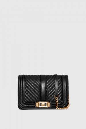 Rebecca Minkoff Chevron Quilted Small Love Crossbody Donna Borse Crossbody Nere Oro Chiaro | GWPBM-6570