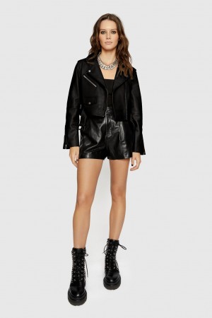 Rebecca Minkoff Cropped Jett Moto Jacket Donna Leather Nere | FWRPD-2354