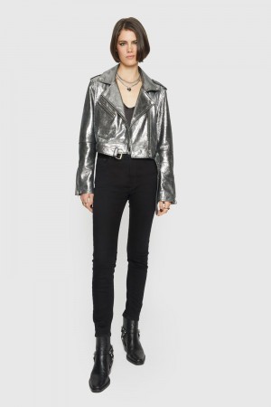 Rebecca Minkoff Cropped Jett Moto Jacket Donna Leather Argento | VHNWG-9180