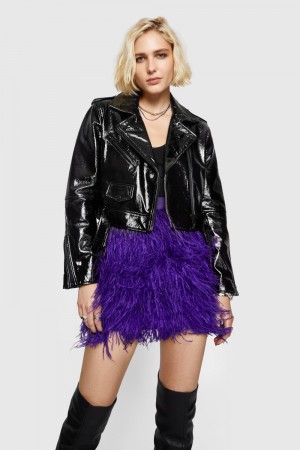 Rebecca Minkoff Cropped Patent Jett Moto Jacket Donna Leather Nere | GMPJR-5740