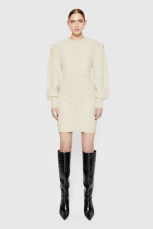 Rebecca Minkoff Daisy Cable Mini Sweater Dress Donna Vestito Bianche | PYAFU-5802