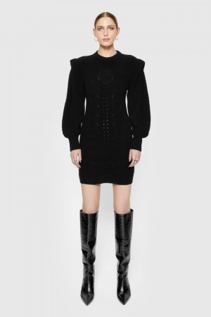 Rebecca Minkoff Daisy Cable Mini Sweater Dress Donna Vestito Nere | WNEUC-6728
