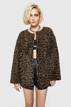 Rebecca Minkoff Dylan Leopard Shearling Jacket Donna Capispalla Colorate | ZMFIC-9523