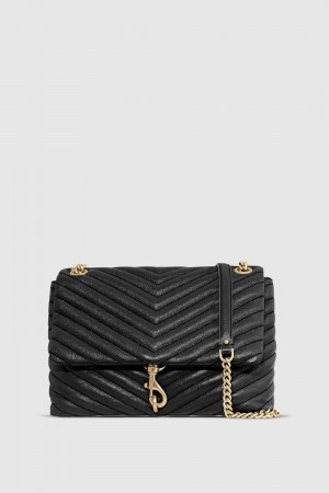 Rebecca Minkoff Edie Flap Shoulder Bag Donna Borse A Tracolla Nere Oro Chiaro | UMBTR-9516