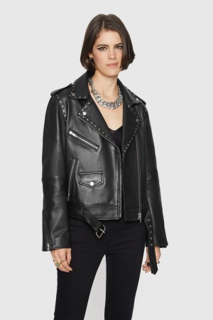 Rebecca Minkoff Jett Moto with Studs Donna Leather Nere | QMELK-1576