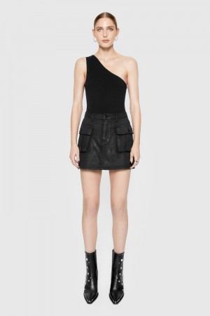 Rebecca Minkoff Jodie Denim Mini Skirt Donna Pantaloni Nere | JRBWV-4758