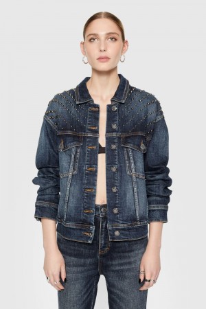 Rebecca Minkoff Ozzy Studded Denim Jacket Donna Capispalla Lavaggio | YDFCT-5367