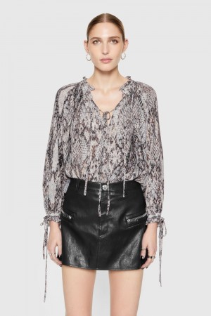 Rebecca Minkoff Rosalie Printed Blouse Donna Top Python Print | ODCHE-6794