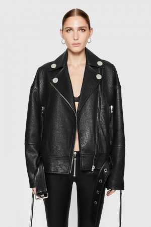 Rebecca Minkoff Stevie Oversized Leather Moto Jacket Donna Leather Nere | LJQEO-2694