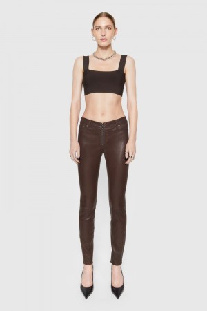 Rebecca Minkoff Ziggy Leather Pant Donna Pantaloni Nere Caffè | UPEAB-6745