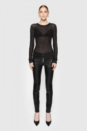 Rebecca Minkoff Ziggy Leather Pant Donna Pantaloni Nere | LUTPI-9432