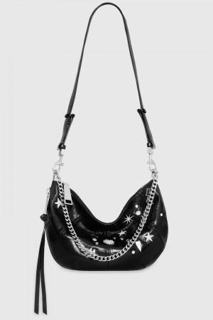 Rebecca Minkoff Zip Around Crossbody With Celestial Studs Donna Borse Crossbody Nere Argento | NHGUE-9473